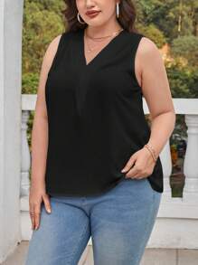 SHEIN Essnce Plus Solid V Neck Blouse - Black - View 3