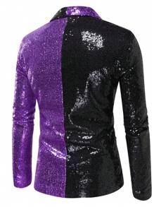 Men Two Tone Single Button Sequin Blazer