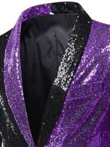 Men Two Tone Single Button Sequin Blazer