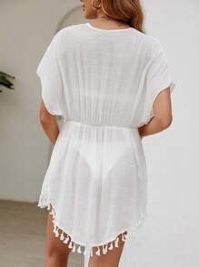 Swim Lushoire Women's Solid Color Minimalist Short Sleeve Kimono Cover Up, Everyday Wear - White - View 3