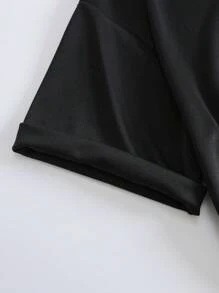 SHEIN EZwear 花和字母圖案T恤 - 黑色 - 查看 3