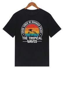 Men Coconut Tree & Letter Graphic Tee - Black - View 3