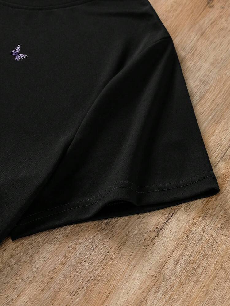 INAWLY Hơn Đồ họa chữ và hoa Áo thun - màu đen - Xem 3