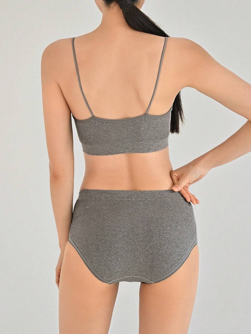 Solid Ribbed Knit Lingerie Set