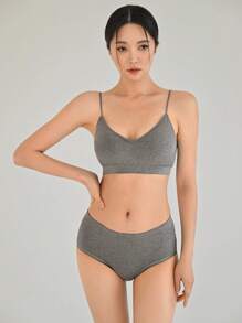 DAZY Solid Ribbed Knit Lingerie Set