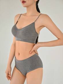 DAZY Solid Ribbed Knit Lingerie Set