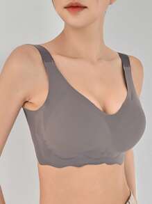 DAZY 纯色扇贝边饰文胸内衣女士 - 咖啡棕 - 查看 3