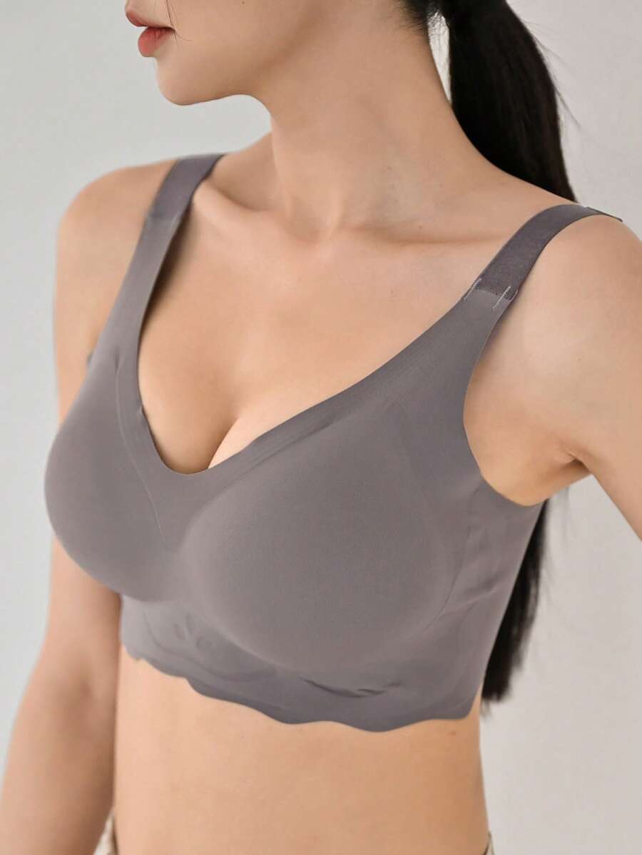 DAZY 纯色扇贝边饰文胸内衣女士 - 咖啡棕 - 查看 1