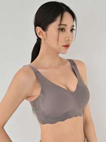 DAZY 纯色扇贝边饰文胸内衣女士 - 咖啡棕 - 查看 6