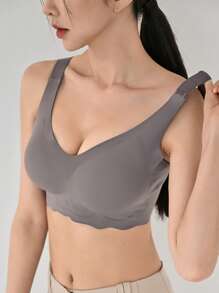 DAZY 纯色扇贝边饰文胸内衣女士 - 咖啡棕 - 查看 7