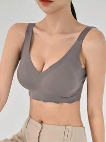 DAZY 纯色扇贝边饰文胸内衣女士 - 咖啡棕 - 查看 8