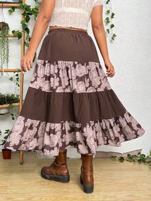 PUNK Plus Floral Print Layered Hem Skirt