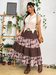 PUNK Plus Floral Print Layered Hem Skirt
