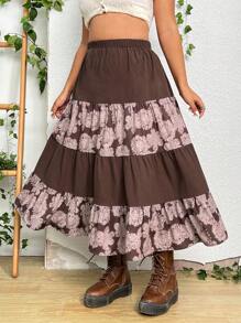 PUNK Plus Floral Print Layered Hem Skirt