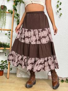 PUNK Plus Floral Print Layered Hem Skirt