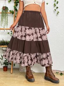PUNK Plus Floral Print Layered Hem Skirt