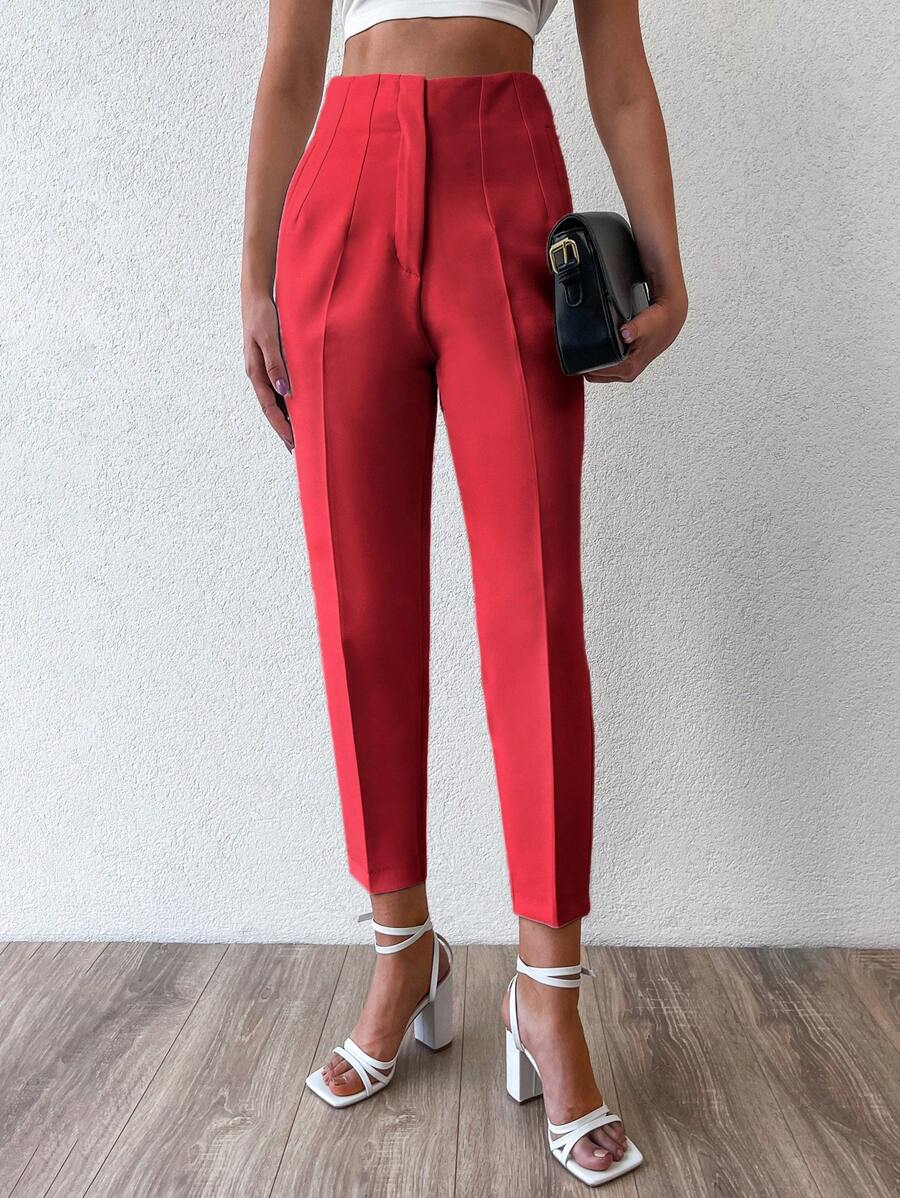 EURMUSE Pantalones de talle alto crop - Rojo - Ver 1