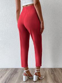 EURMUSE Pantalones de talle alto crop - Rojo - Ver 2