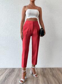 EURMUSE Pantalones de talle alto crop - Rojo - Ver 3