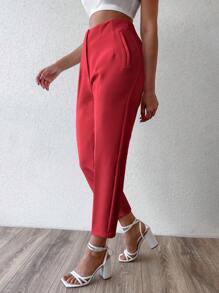 EURMUSE Pantalones de talle alto crop - Rojo - Ver 4