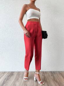 EURMUSE Pantalones de talle alto crop - Rojo - Ver 5