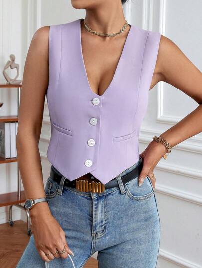 SHEIN Privé 前紐扣短款馬甲