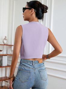 SHEIN Privé 前紐扣短款馬甲 - 淡紫色 - 查看 2