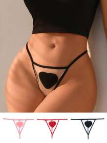 3 件套心形图案性感网眼丁字裤 - 彩色 - 查看 5