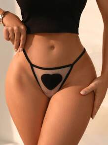 3 件套心形图案性感网眼丁字裤 - 彩色 - 查看 3