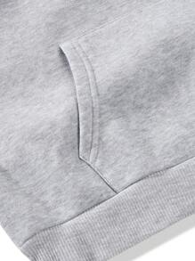 SHEIN EZwear 加大码标语图案袋鼠口袋抽绳保暖卫衣 - 淺灰色 - 查看 4