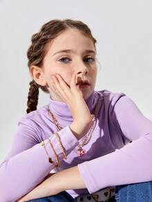 3pcs Kids Heart & Letter Decor Fashion Bracelet For Daily Decoration - Yellow Gold - View 2