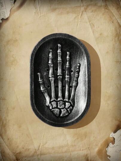 Academia 1pc Soap Dish,Dark Vintage Skeleton Hand Detail Oval Shaped Soap Dish Holder