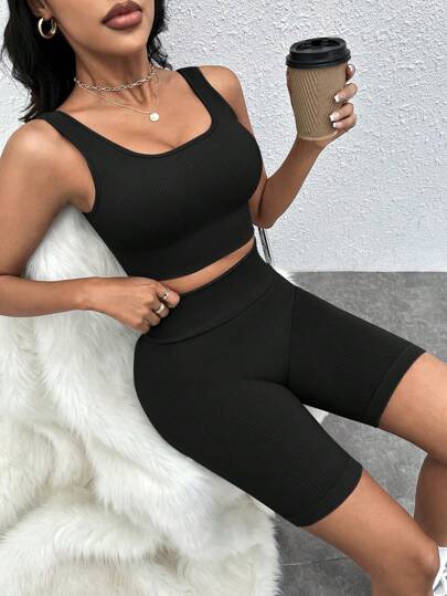 Yoga Basic 素色條紋針織運動套裝