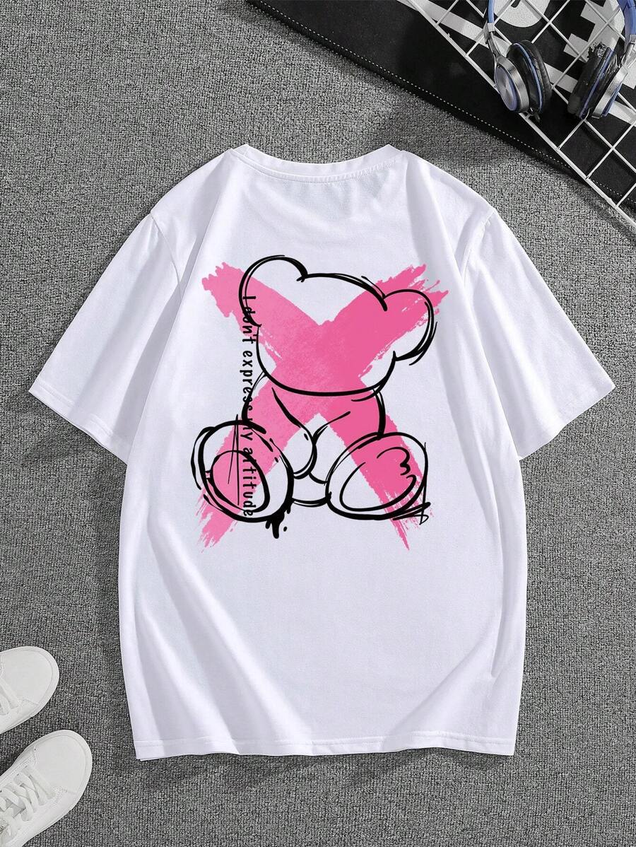 Manfinity Dauomo Men Heart & Bear Print Tee - White - View 1