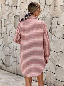 EURMUSE 條紋印花前紐扣襯衫 - 粉色 - 查看 2