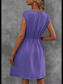 SHEIN Clasi Solid Tie Front A-line Dress - Purple - View 3