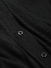 DAZY Solid Button Front Long Tee,Back To School Clothes Long Sleeve Women Tops - Black - View 3