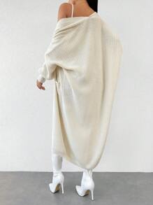 EURMUSE Dual Pocket Drop Shoulder Duster Cardigan - Beige - View 2