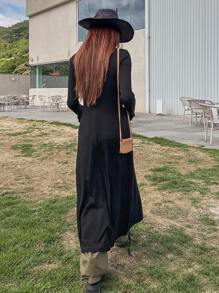 DAZY Solid Button Front Long Tee,Back To School Clothes Long Sleeve Women Tops - Black - View 7