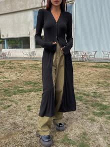 DAZY Solid Button Front Long Tee,Back To School Clothes Long Sleeve Women Tops - Black - View 8