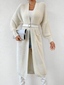 EURMUSE Dual Pocket Drop Shoulder Duster Cardigan - Beige - View 5