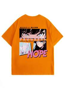 男士人物和字母圖案T恤 - 橘色 - 查看 1