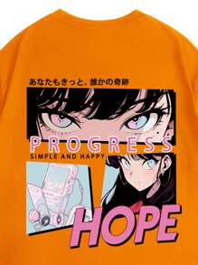 男士人物和字母圖案T恤 - 橘色 - 查看 6