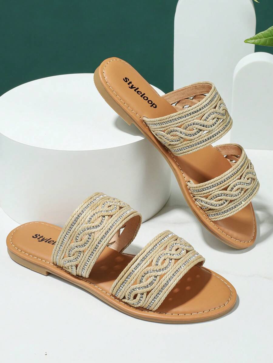 Styleloop Minimalist Woven Design Slippers, Perfect For Vacation Wear - Camel - View 1