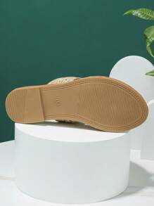 Styleloop Minimalist Woven Design Slippers, Perfect For Vacation Wear - Camel - View 3