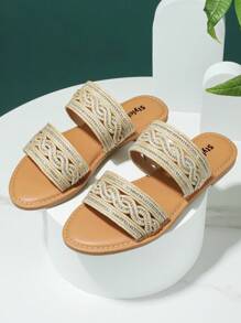 Styleloop Minimalist Woven Design Slippers, Perfect For Vacation Wear - Camel - View 4