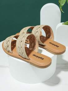 Styleloop Minimalist Woven Design Slippers, Perfect For Vacation Wear - Camel - View 5