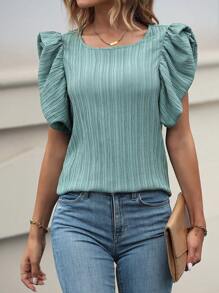 SHEIN LUNE 素色荷葉邊襯衫 - 綠色 - 查看 6