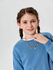 1入組女孩水鑽心和鑰匙墜飾鏈條樣式項鍊適用於生日禮物 - 金黃色 - 查看 2