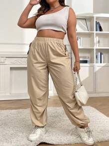 Flirla Talla grande Pantalones jogger de cintura elástica - Albaricoque - Ver 1